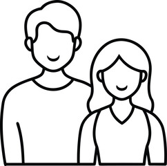 Family outline portrait minimalist line art on white transparent background