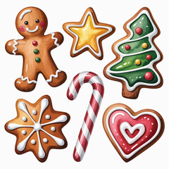 Six Christmas Cookies Gingerbread Man Star Candy Cane Heart Tree Keywords: gingerbread man, star