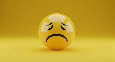 Fototapeta premium Sad emoji face on yellow background