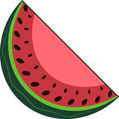 Slice of Juicy Watermelon With Dark Seeds and Green Rind Against Transparent Background Vector Art