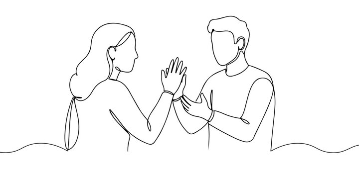 A single continuous line of a person solving an interpersonal problem, symbolizing social intelligence and interpersonal skills, vector illustrator