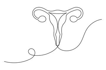 Women's Uterus and Ovary continuous one line drawing, Female reproductive system uterus isolated vector illustration