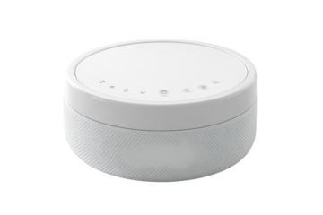 Modern white smart home device, wireless router, mesh wifi point, internet hub, networking equipment, technology isolated on transparent background