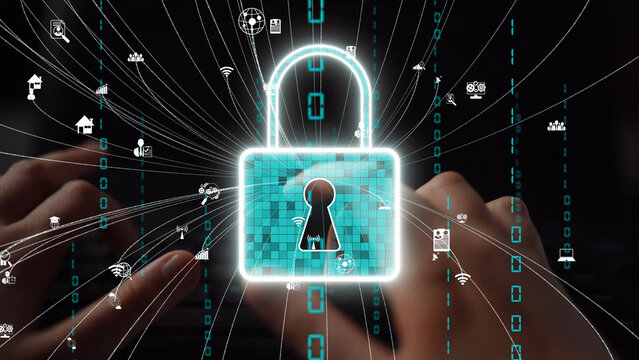 This image illustrates a digital lock surrounded by binary code and connectivity icons, symbolizing the importance of cyber security and data protection in today tech-driven world. Xenic