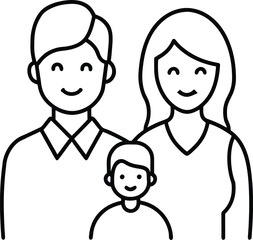 Family portrait continuous line art drawing on white transparent background