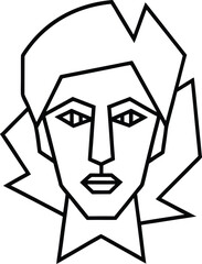 Fragmented face abstract line art portrait on white transparent background
