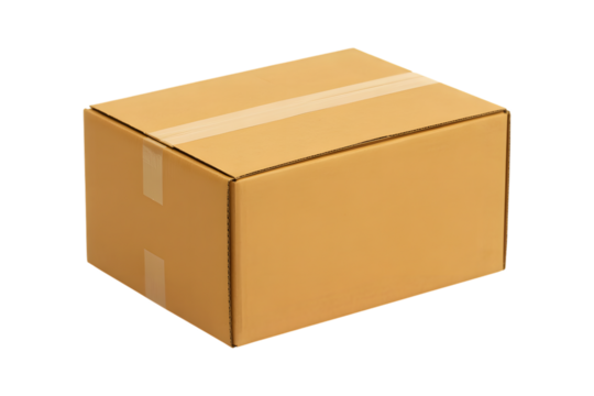Brown cardboard shipping box isolated on transparent background
