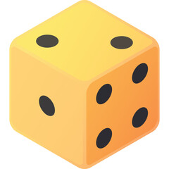 Single Yellow Orange Gradient Isometric Dice With Black Dots Showing Number One and Four on Transparent Background Realistic 3D Render