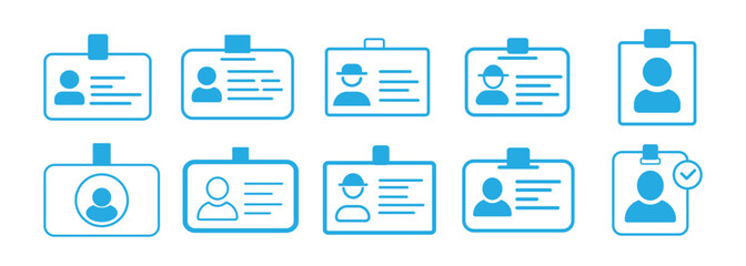 Id card badge icon. Identification card icon set.  ID Card Icon Black | Driver's License Illustration | ID Badge Symbol | Identity Logo | Pass Passport Sign vector isolated on white background. 
