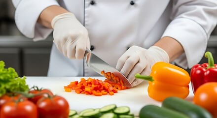 Chef chopping bell peppers