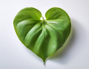 Single Heart-Shaped Pothos Leaf on White Background &mdash; Minimalist Houseplant Still Life