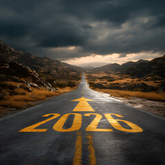 A road leading to the future with the year 2026 painted on the asphalt