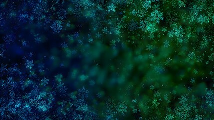 Obraz premium A vibrant green and blue winter background filled with delicate snowflakes, creating a soft festive atmosphere ideal for holiday designs and seasonal creative projects.