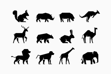 Set of polygonal animal wildlife silhouette logo icon 