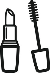 Lipstick and mascara vector line art icon for beauty and cosmetic concepts