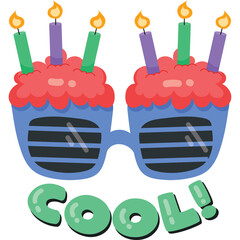 Pixelated Sunglasses With Candles and the Word Cool On Transparent Background Celebratory Fun And Joyful Party Theme