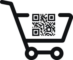 Shopping cart icon with qr code symbol for easy online purchases and mobile