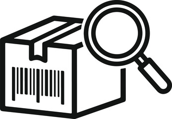 Scanning barcode on a package box with a magnifying glass for inspection