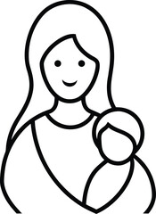 Mother and Baby Line Art on White Background Transparent Background