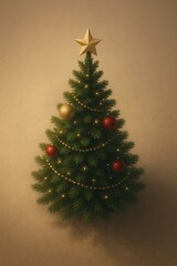 3D Render of a Beautifully Decorated Christmas Tree with Colorful Ornaments and Twinkling Lights