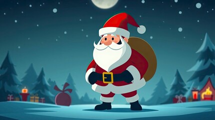 Dramatic Cinematic Santa Claus Cartoon in Modern Flat 2D Design