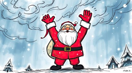 Dramatic Stormy Sketchnote-Style Santa Claus Hand-Drawn Sketch