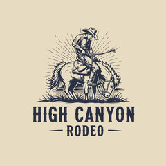 Cowboy Riding Horse Rodeo Emblem Design.