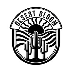 Desert Bloom Vintage Emblem with Cacti and Sun. © art.Co