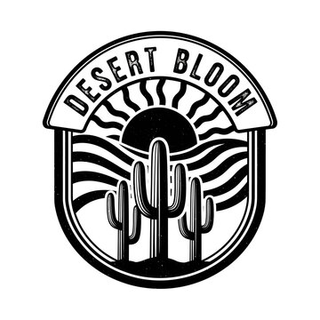 Desert Bloom Vintage Emblem with Cacti and Sun.
