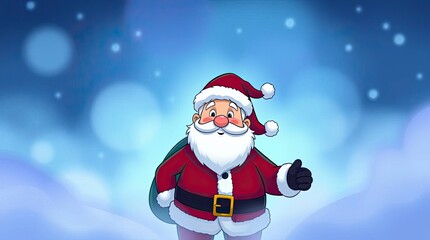Foggy Cool-Toned Santa Claus Cartoon in Blues, Greens, and Purples