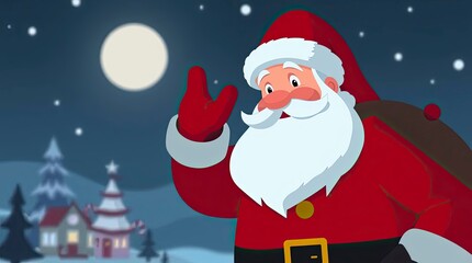 Modern Flat Design Santa Claus Cartoon with Dramatic Cinematic Lighting