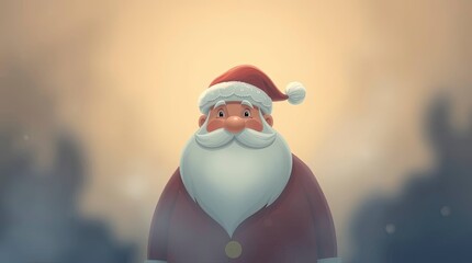 Moody Dreamy Santa Claus Cartoon with Soft Haze and Muted Centered Composition