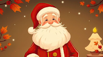 Elegant Santa Claus Cartoon in Warm Autumn Colors with Earthy Cozy Aesthetic