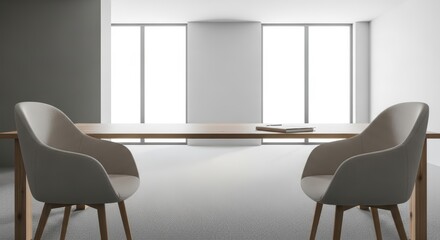 Minimalist modern conference room with two chairs and table