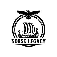 Norse Legacy logo with Viking longship and raven.