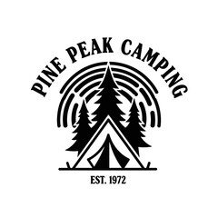 Pine Peak Camping Logo Featuring Tent and Trees.