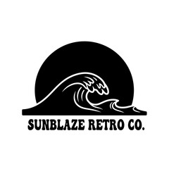 Retro Sunblaze Co logo with a stylized ocean wave and sun.