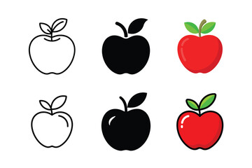 Apple Vector Icon Set: Outline, Silhouette, and Flat Color Styles
