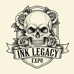Skull and Roses Tattoo Style Design with Ink Legacy Expo Banner.