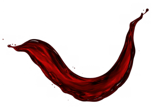 Red wine splash creating a vibrant fluid wave, dynamic beverage motion with drops, transparent background