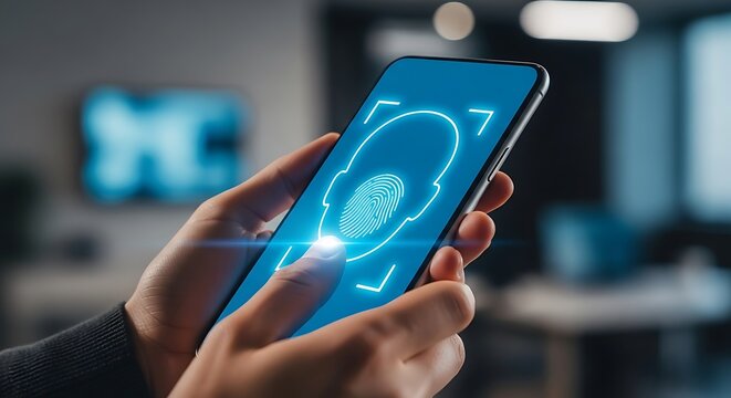 Modern Close Up Fingerprint Scan Security On Mobile Phone Device