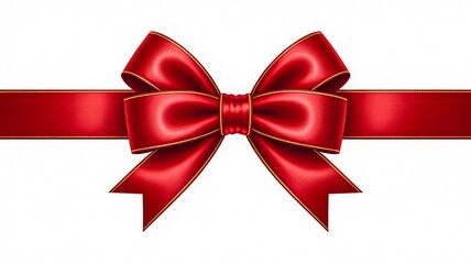 Fototapeta premium red satin ribbon bow with golden edges on white background decorative gift wrap design 