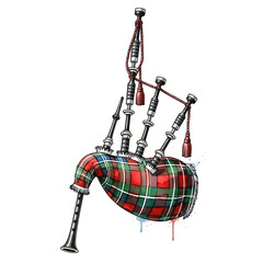 Traditional Scottish Bagpipes, Illustrative Art, Isolated on White Background, Vibrant and Detailed