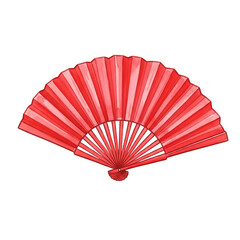 Artistic Red Folding Fan Clipart for Cultural Celebrations, Isolated on White Background, High Quality Illustration