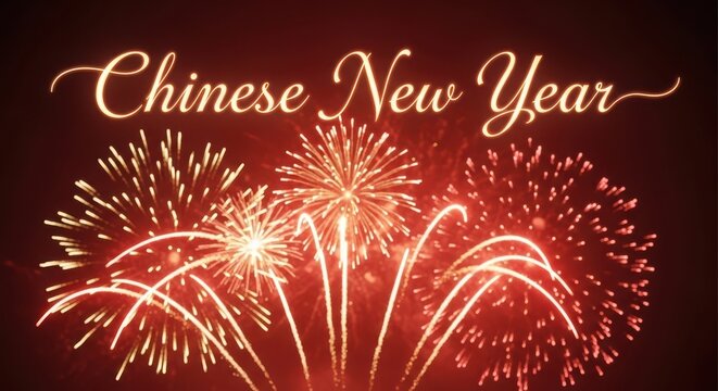 Vibrant fireworks illuminate the night sky, celebrating the joyous occasion of chinese new year with a festive and dazzling display