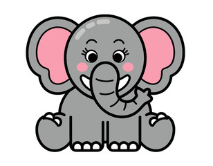 Obraz premium Cute Cartoon Elephant with Pink Ears Waving