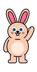 Fototapeta premium Cute Cartoon Rabbit Waving with Big Blue Eyes