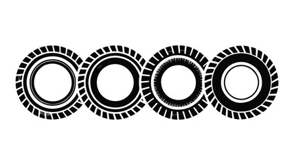 A set of four stylized tire tracks isolated on, each with a unique tread pattern, creating a dynamic and textured design element for automotive themes © NaeemurRahman