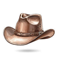 Watercolor Illustration of Classic American Cowboy Hat, Isolated on White Background