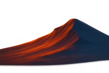 Desert sand dune showing vibrant orange light from sunset against dark shadows, isolated on transparent background
